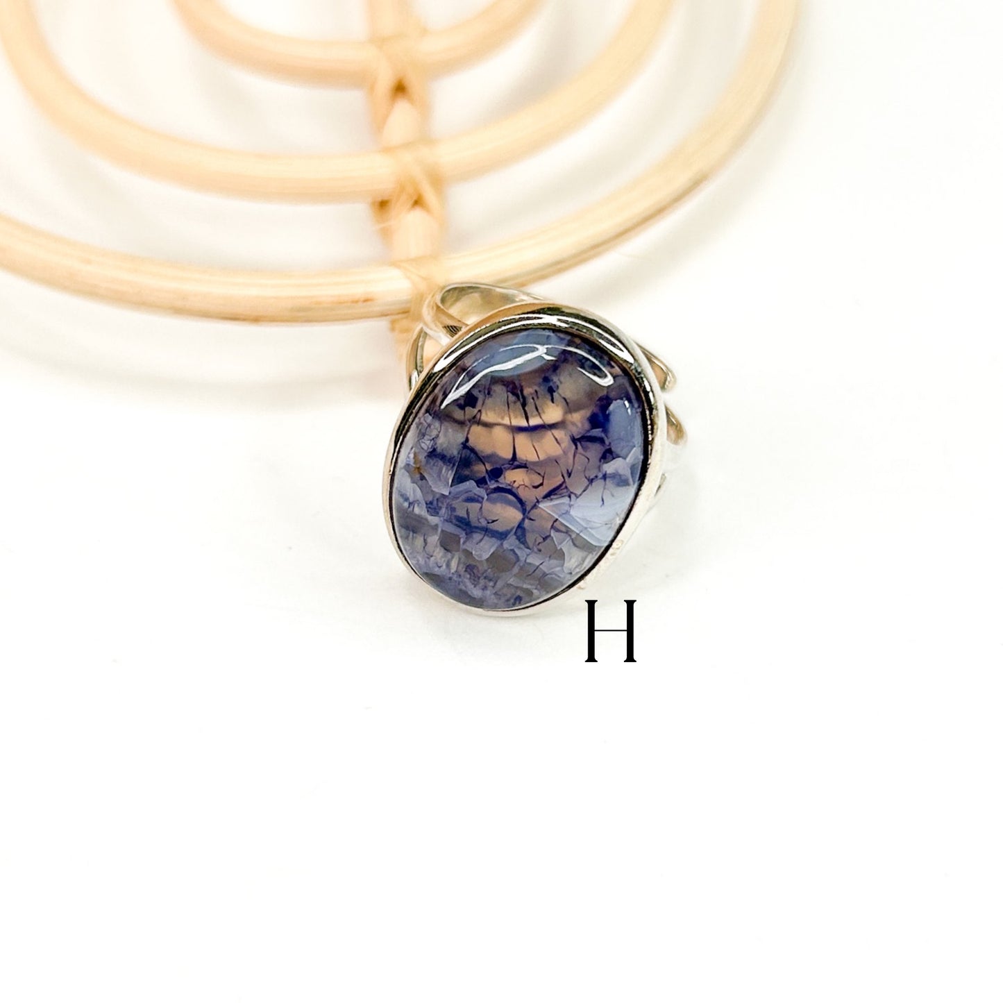 Blue Oval Dragonstone Ring - Solid Sterling Silver