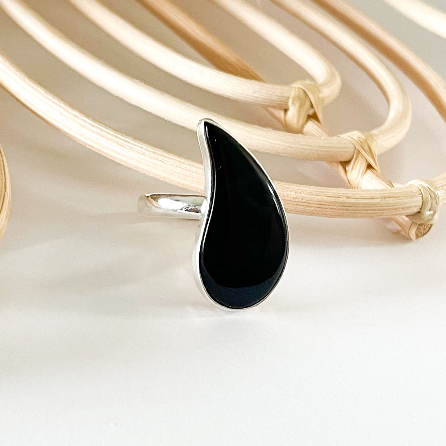 Black Onyx Paisley Ring & Pendant - Both Metals