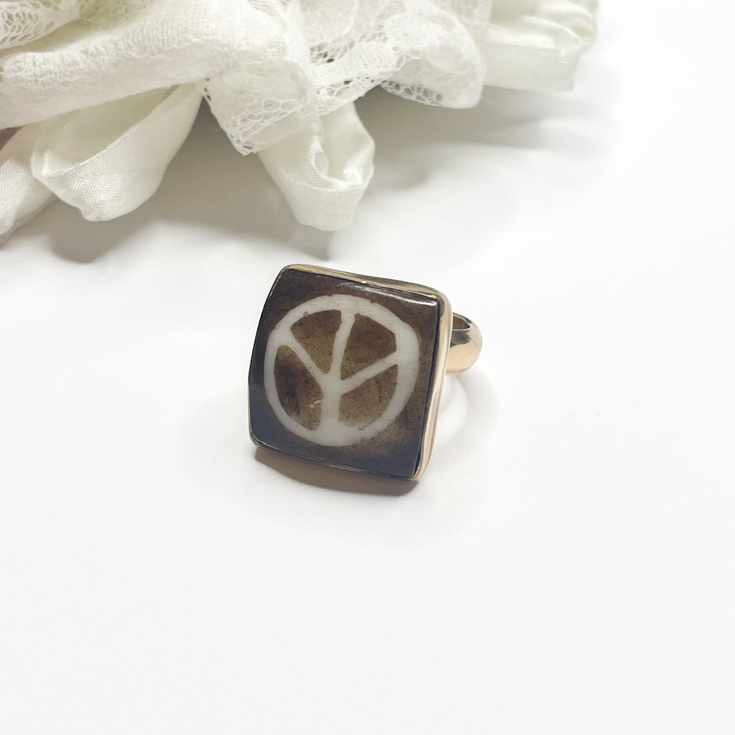 Wood Peace Sign Ring - Alchemia Gold