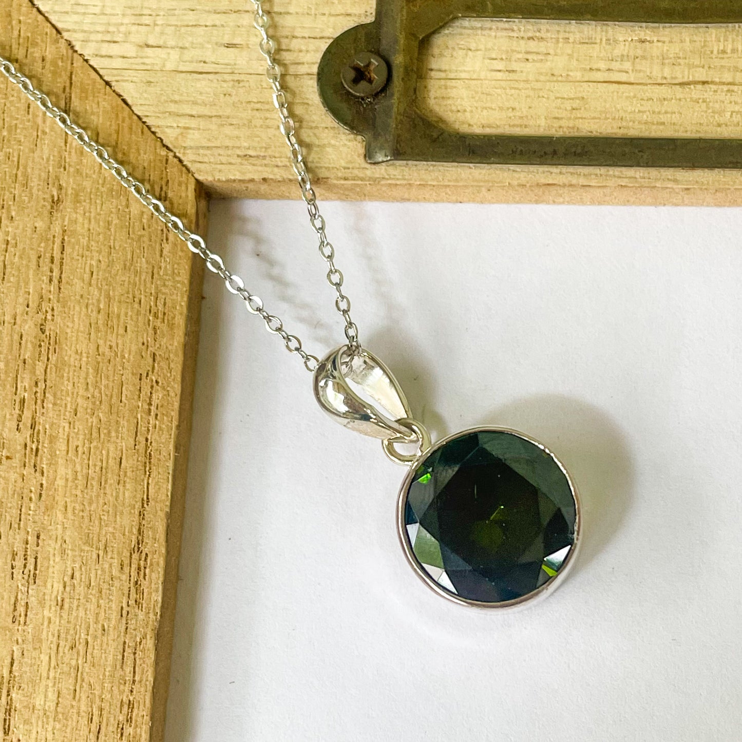 Dark Green CZ Charm - Solid Sterling Silver