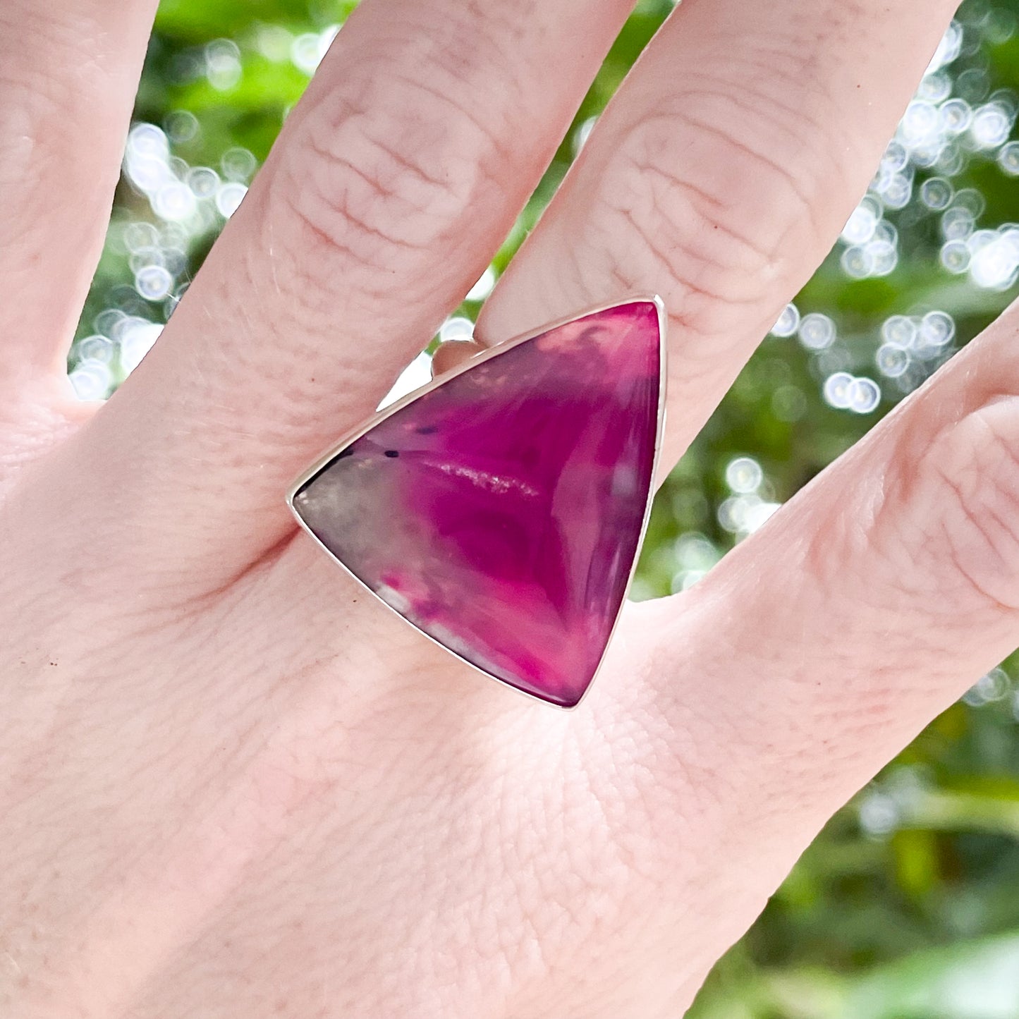 Pink Agate Ring - Solid Sterling Silver
