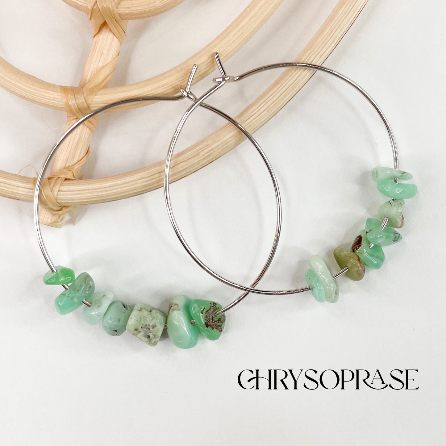 Chrysoprase Hoops - Solid Sterling Silver