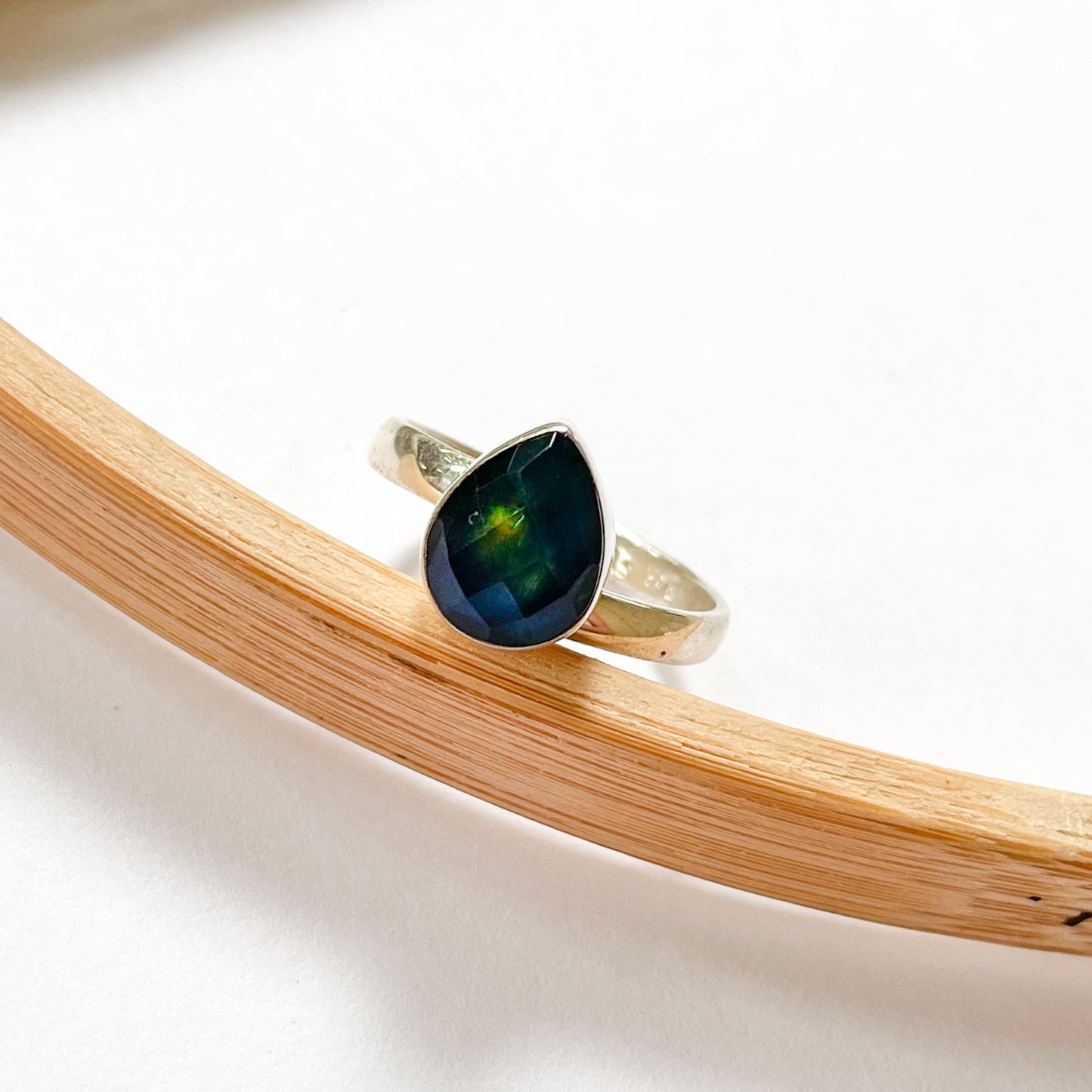 Abalone Doublet Dainty Teardrop Ring - Solid Sterling Silver