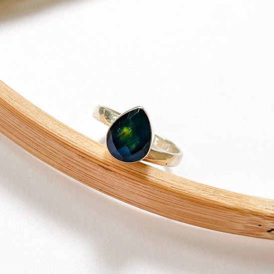 Abalone Doublet Dainty Teardrop Ring - Solid Sterling Silver