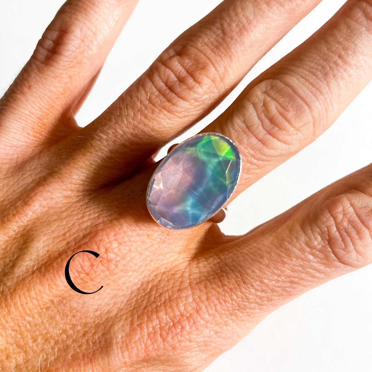 Galaxy Opal Doublet Bezel Ring - Solid Sterling Silver