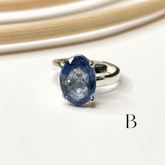 Load image into Gallery viewer, Natural Blue Sapphire Prong Ring - Solid Sterling Silver
