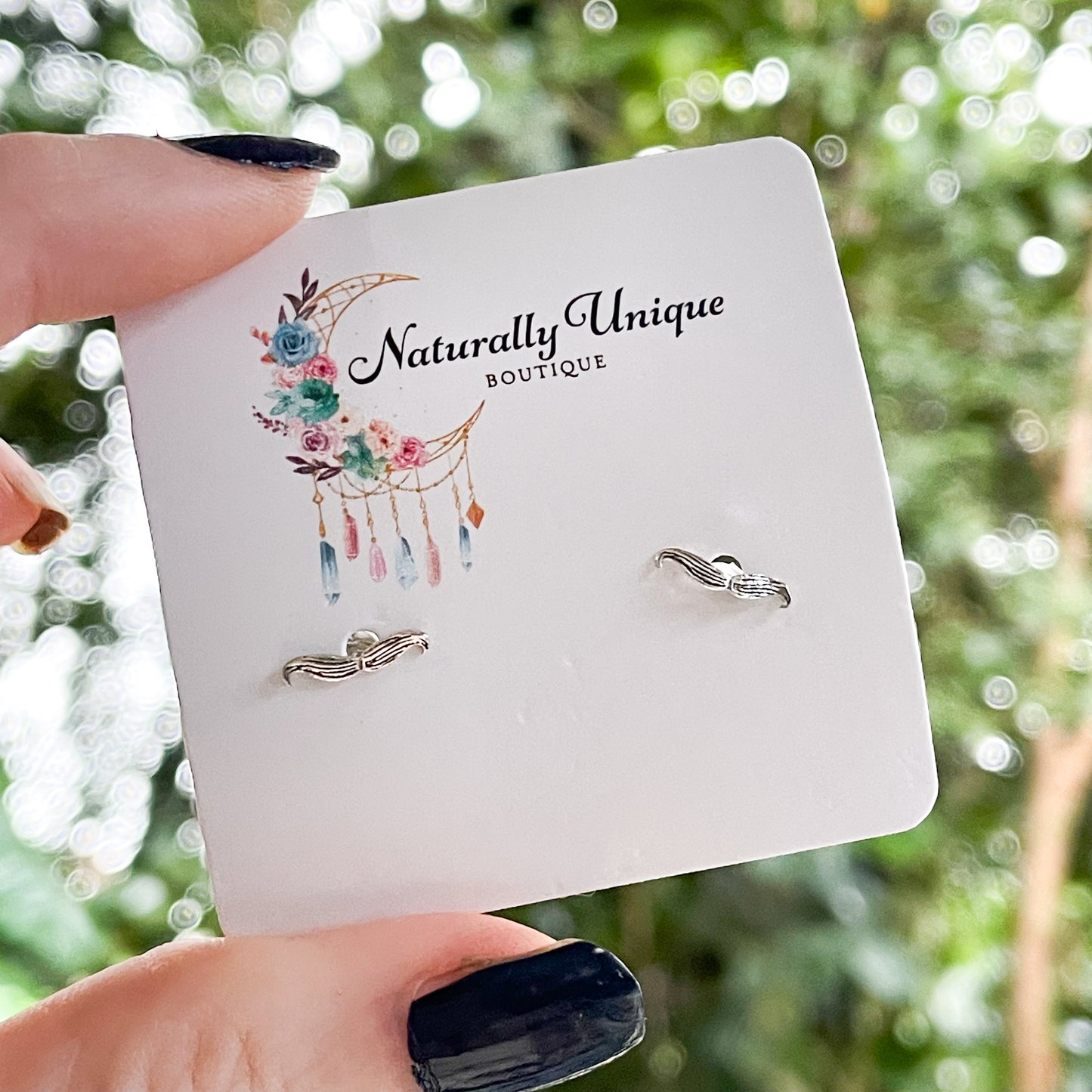 Dainty Mustache Studs - Solid Sterling Silver