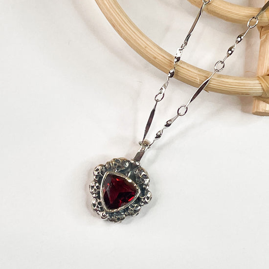 Garnet Dainty Skull Pendant - Solid Sterling Silver