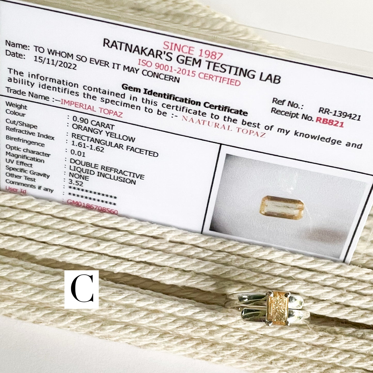 Certified Natural Imperial Topaz Prong Ring - Solid Sterling Silver