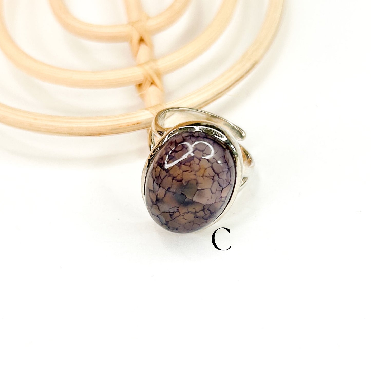 Blue Oval Dragonstone Ring - Solid Sterling Silver