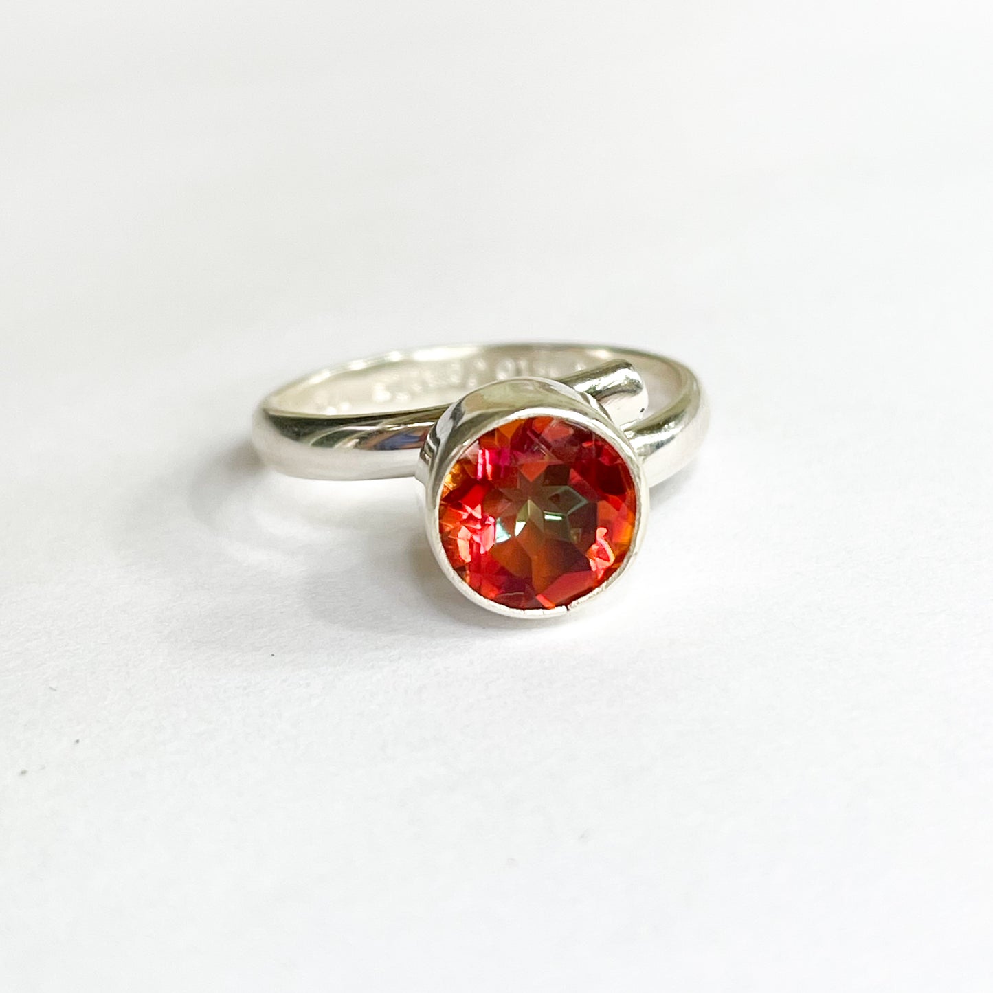 Orange Mystic Quartz Prong Ring - Solid Sterling Silver