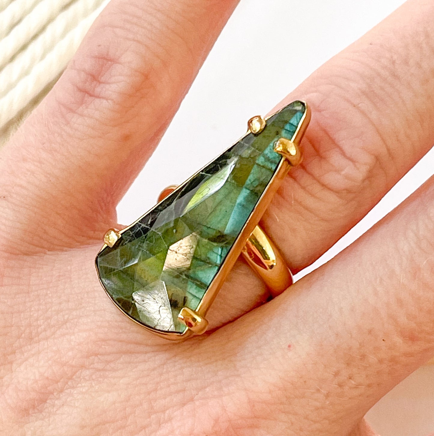 Labradorite Bezel Prong Ring - Alchemia Gold