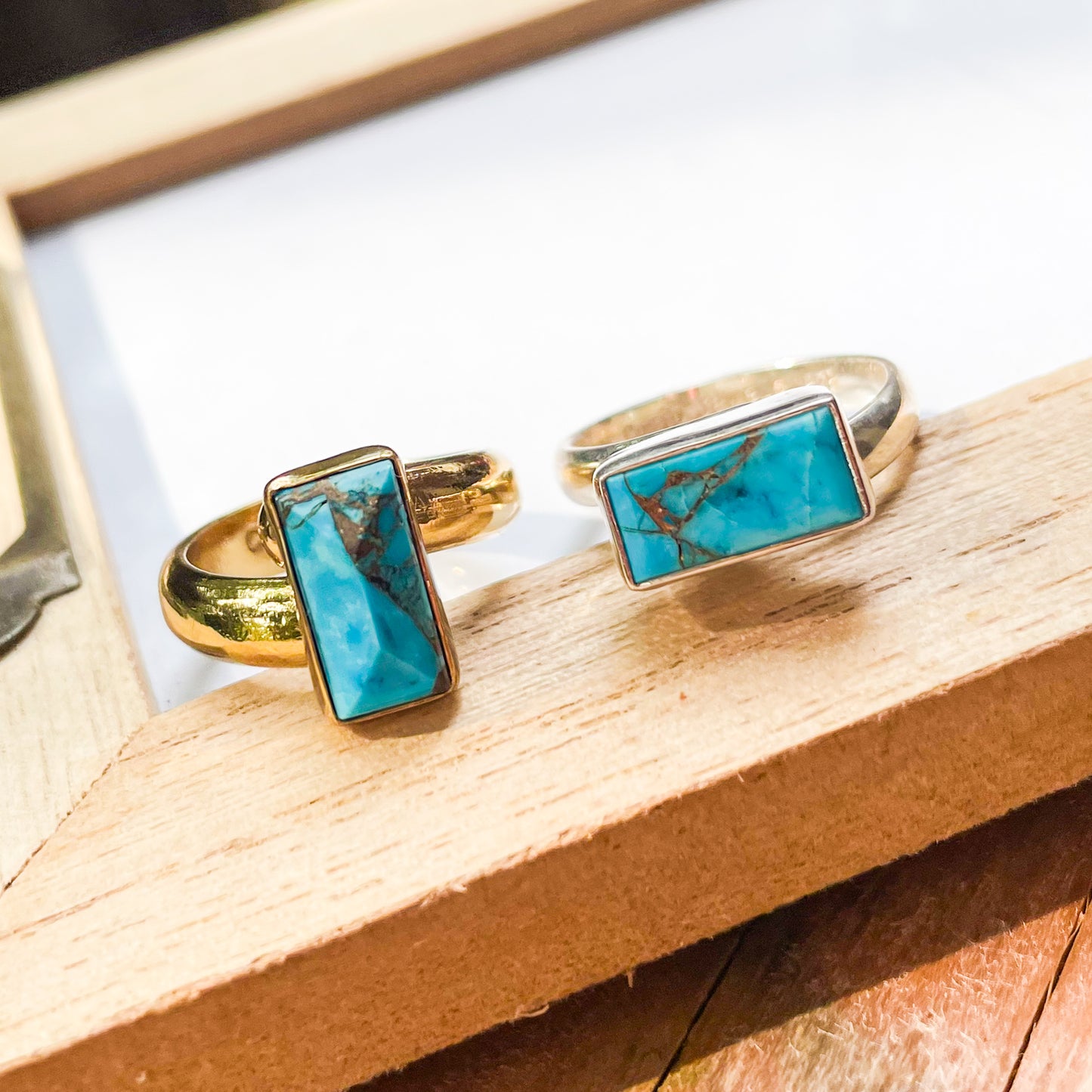 Copper Infused Turquoise Inlay Rings - Both Metals
