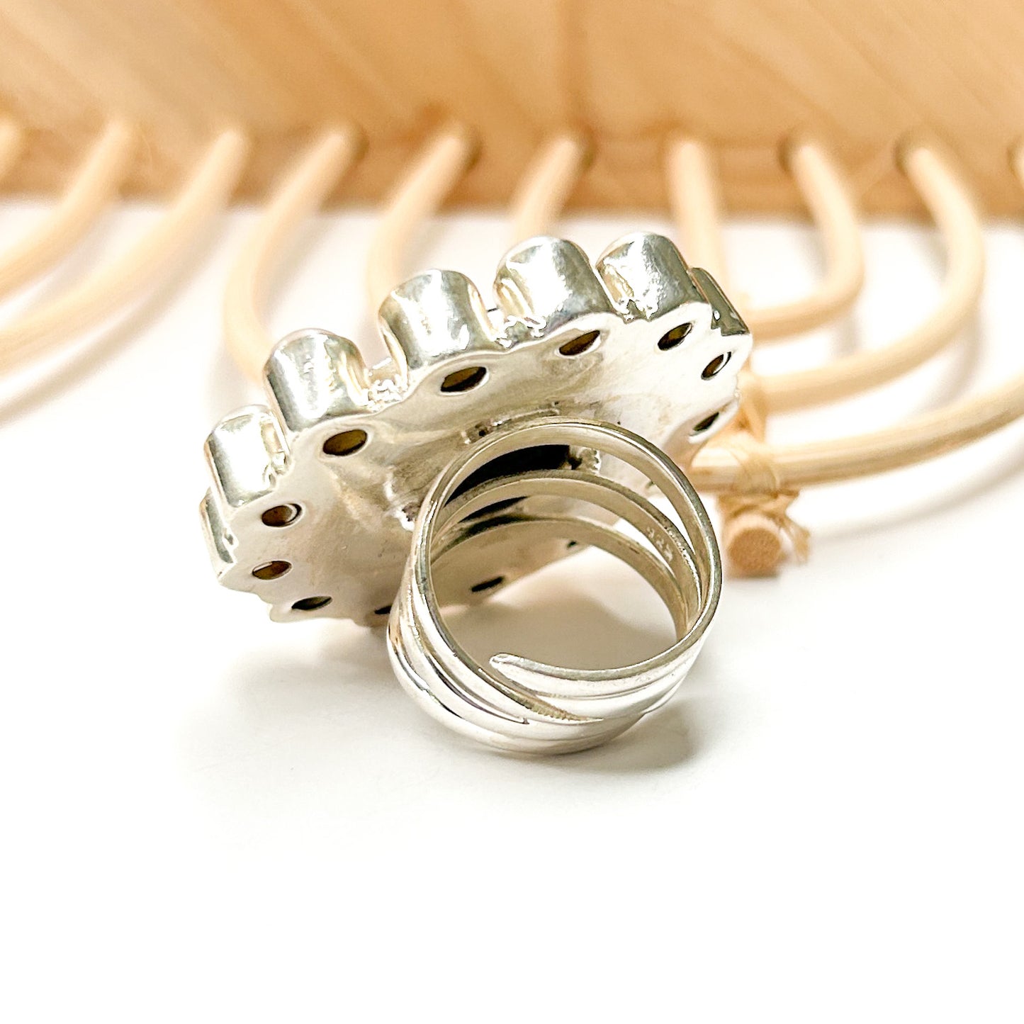 Sapphire Quartz & Pearl Adjustable Ring - Solid Sterling Silver