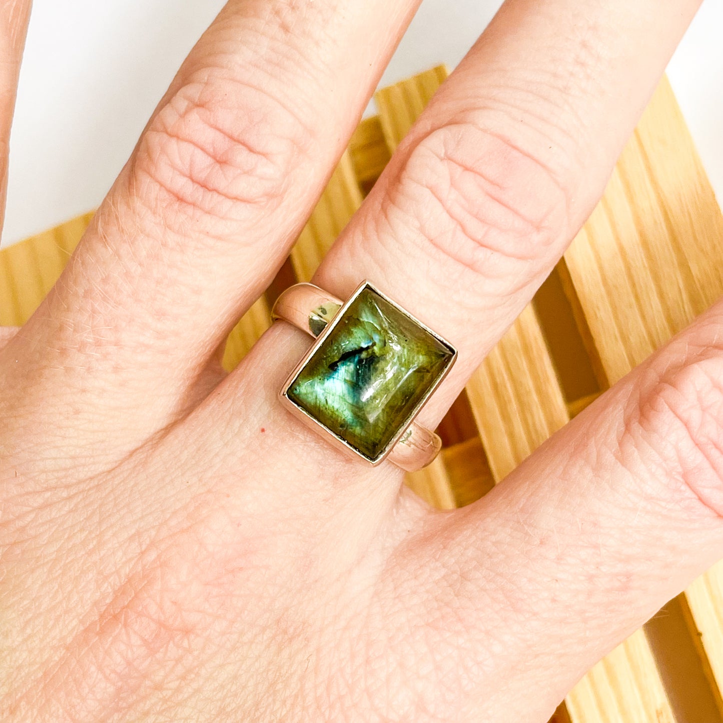 Labradorite Dainty Silver Ring - Solid Sterling Silver