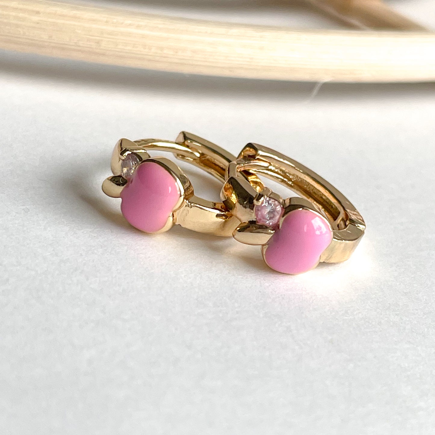 Apple Pink Enamel Huggies - 18k Gold Filled