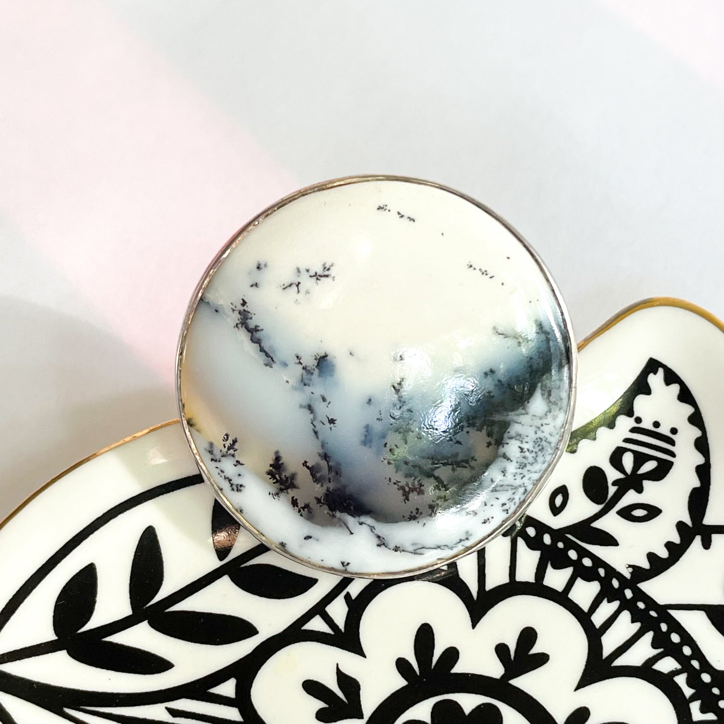 Dendrite Opal Size 10 Ring - Solid Sterling Silver