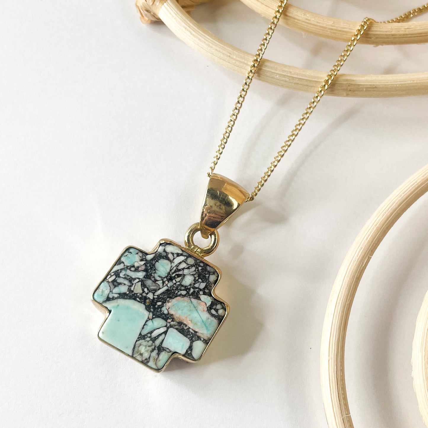 Chunky Cross Turquoise Ring  & Pendant - Both Metals