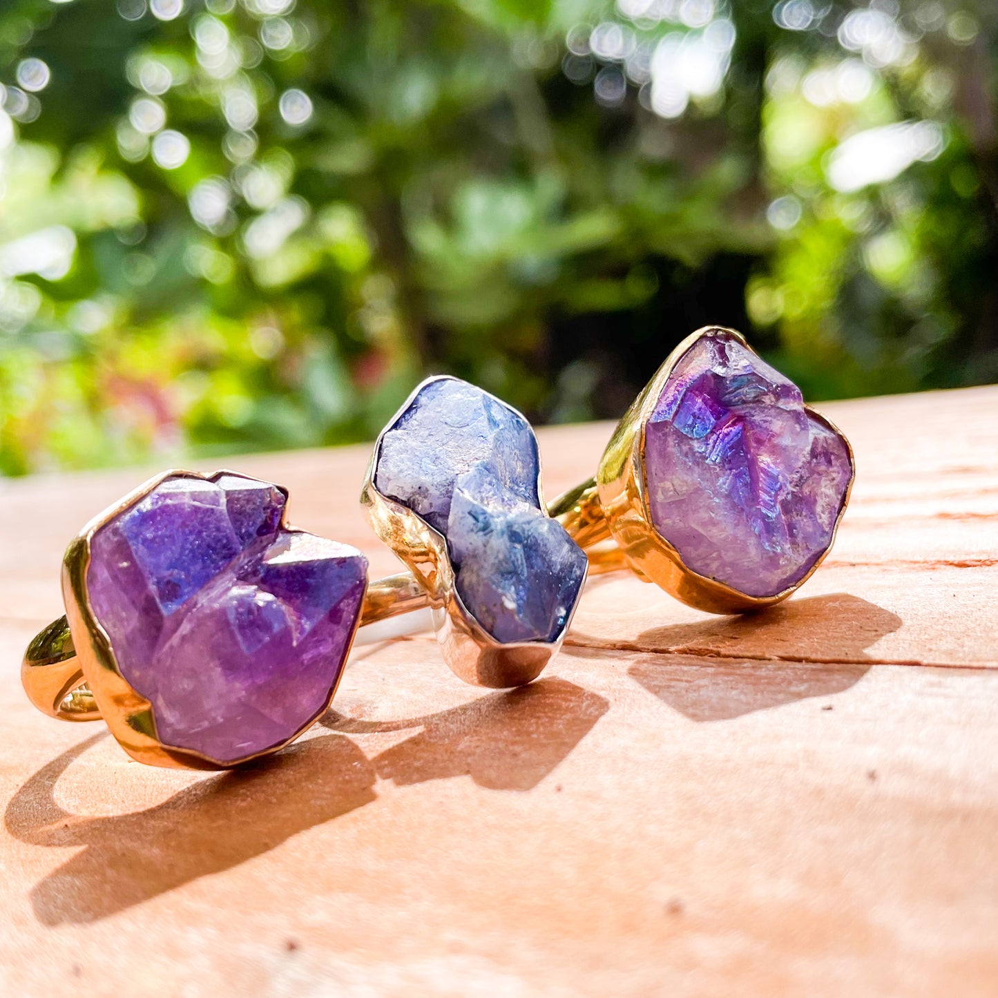 Purple & Blue Aurora Quartz Rings - Both Metals