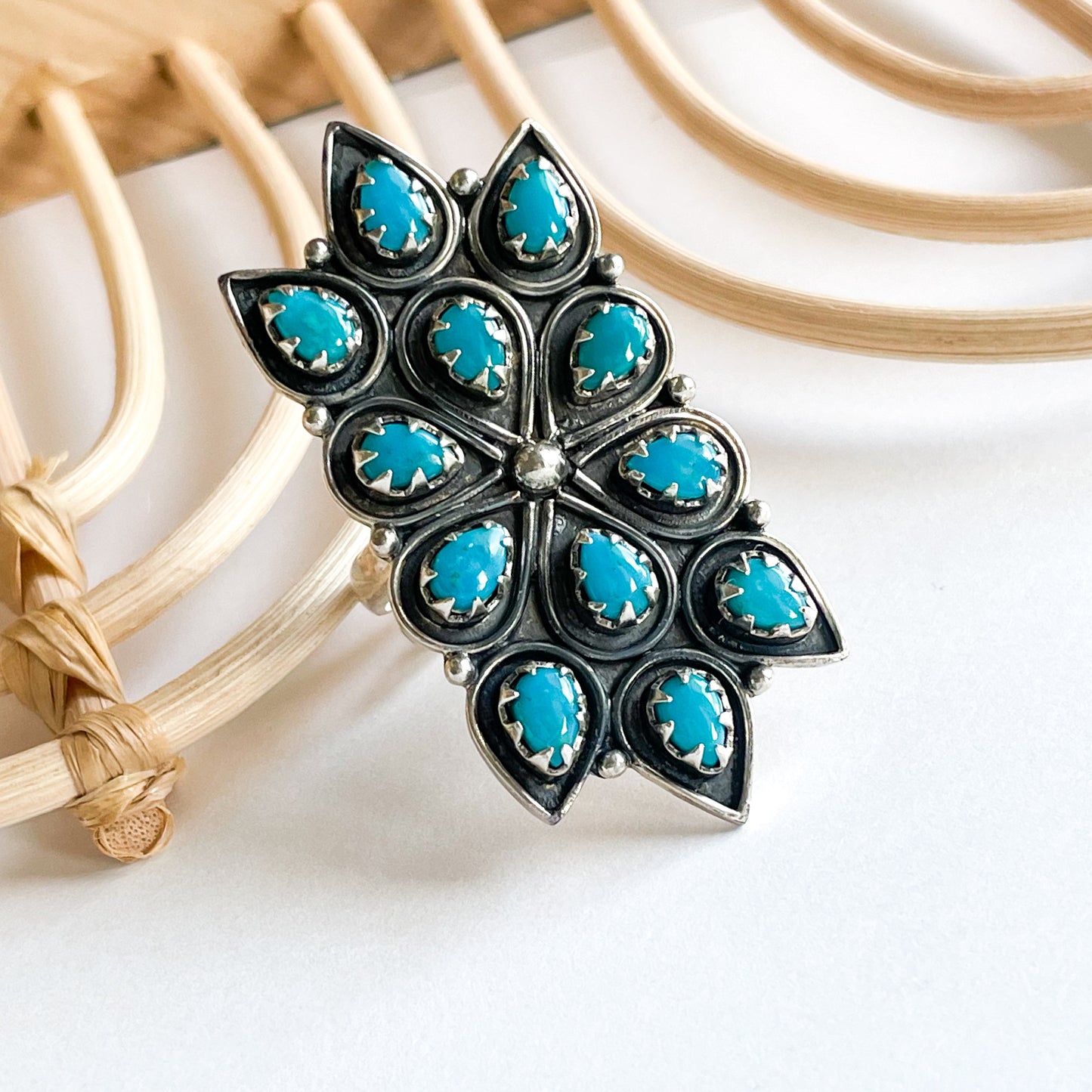 Turquoise Platter Adjustable Ring-Solid Sterling Silver