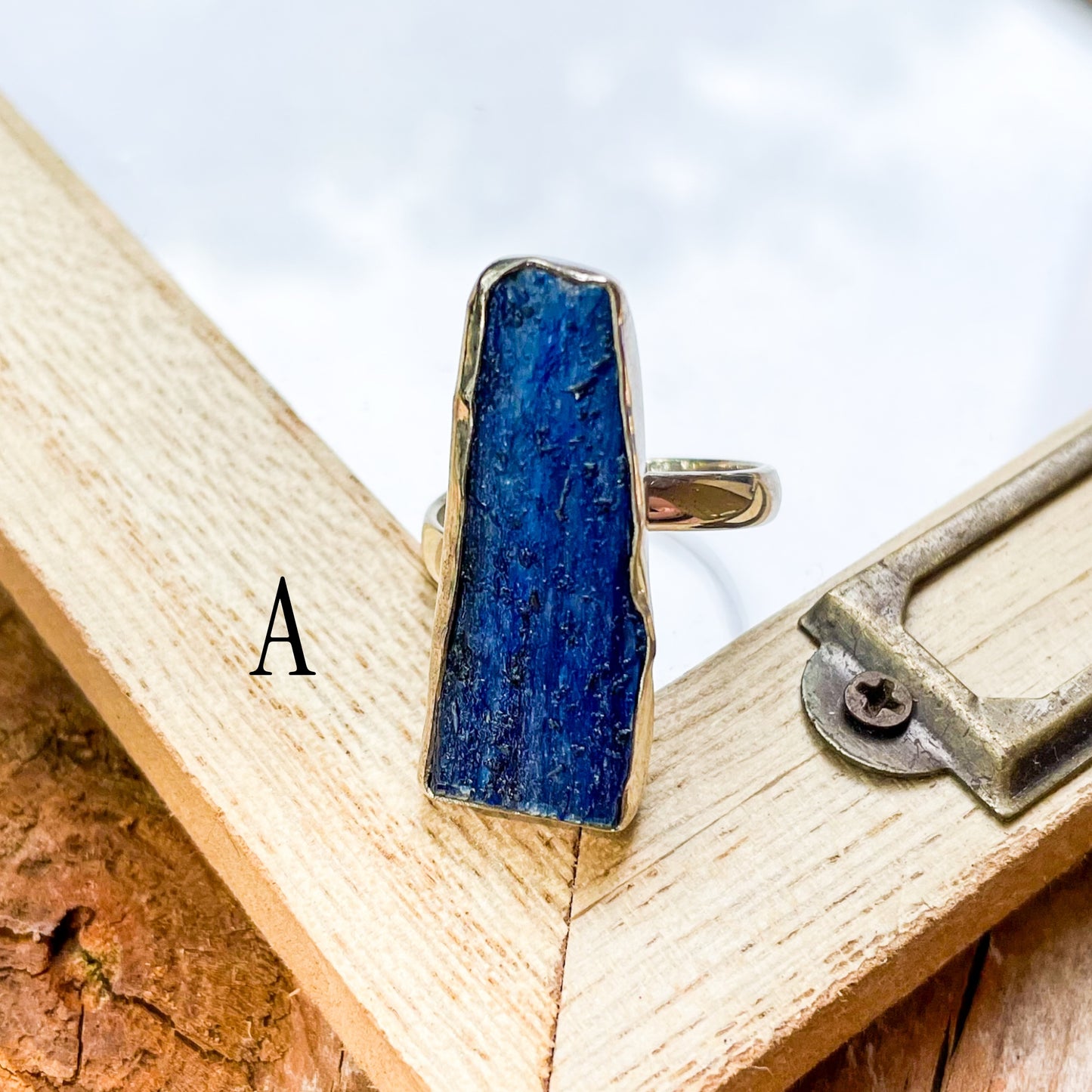 Blue, Orange, Green Kyanite Ring - Solid Sterling Silver