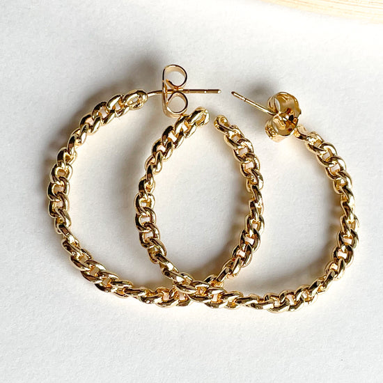 Twisted Chain Hoop Earrings - 18k Gold Filled