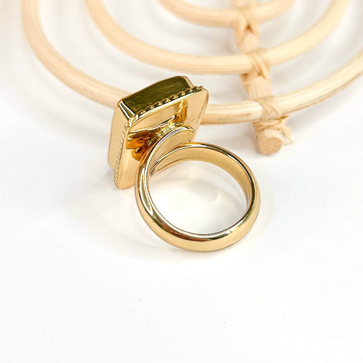 Rose Quartz Rope Detail  Ring - Alchemia