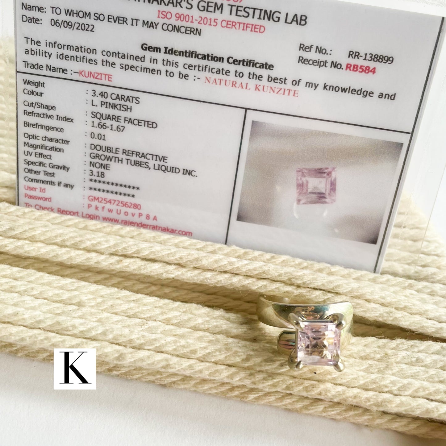 Certified Natural Kunzite Prong Ring - Solid Sterling Silver