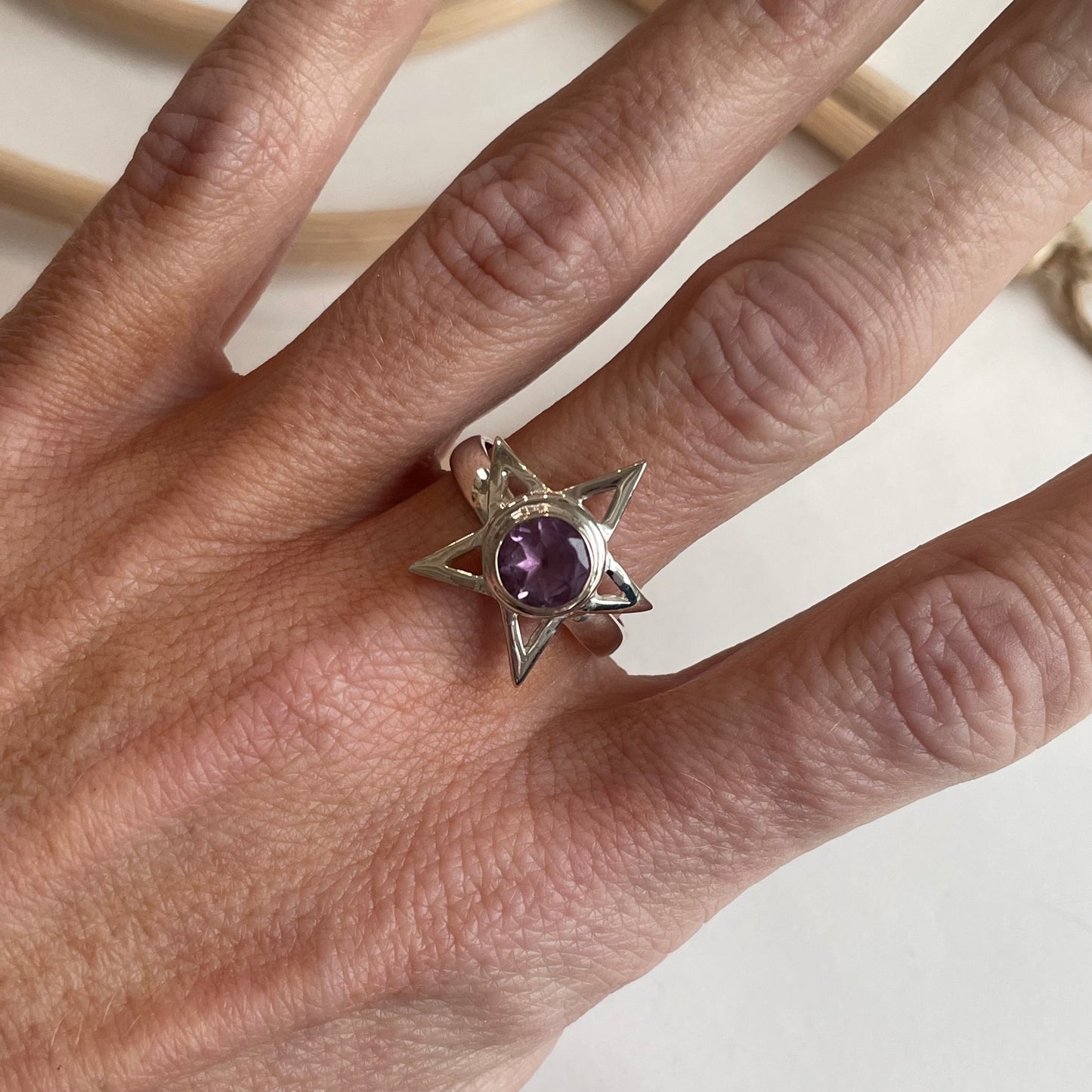 Amethyst Star Ring - Solid Sterling Silver