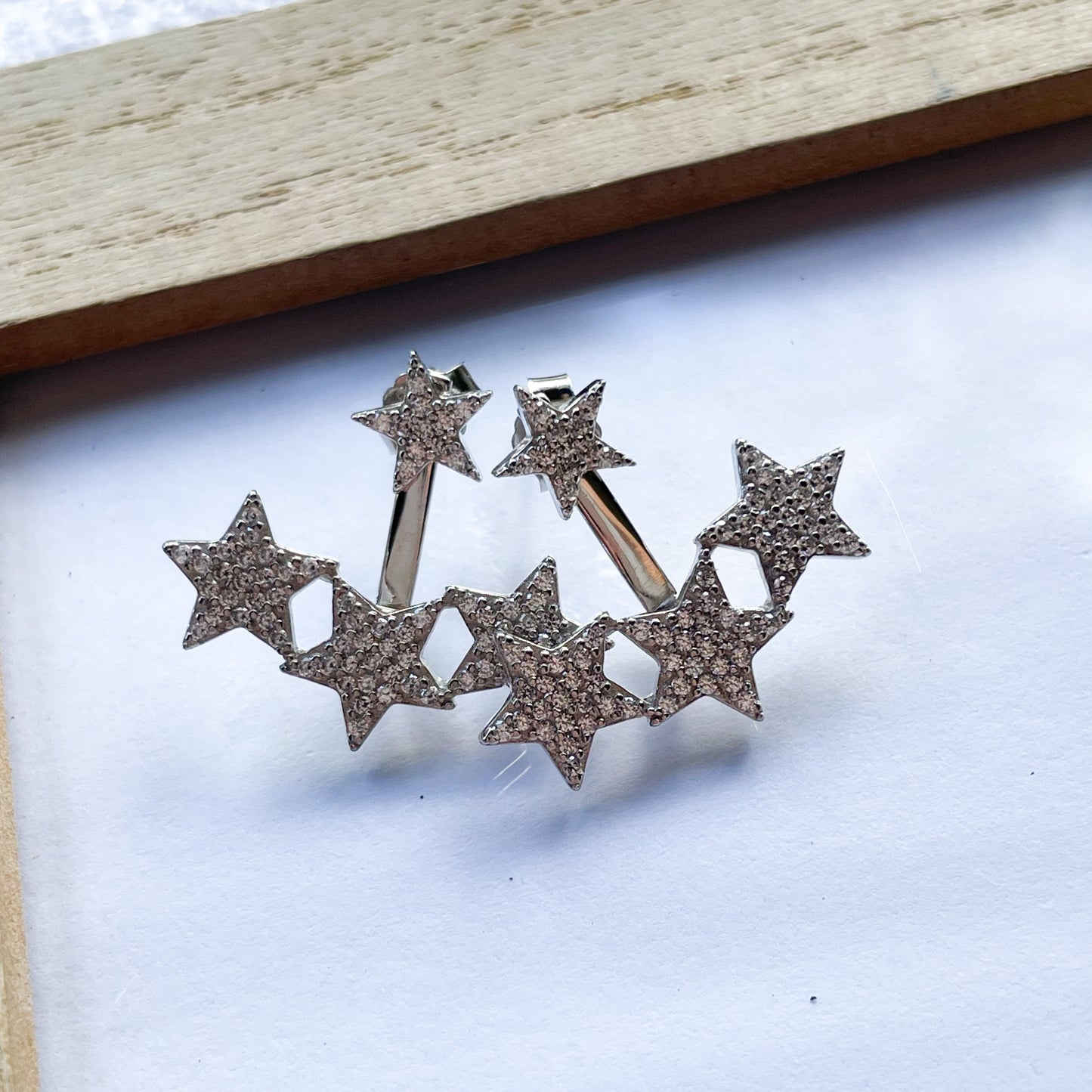 Dainty CZ Star Ear Jacket Studs - Solid Sterling Silver & Rose Gold