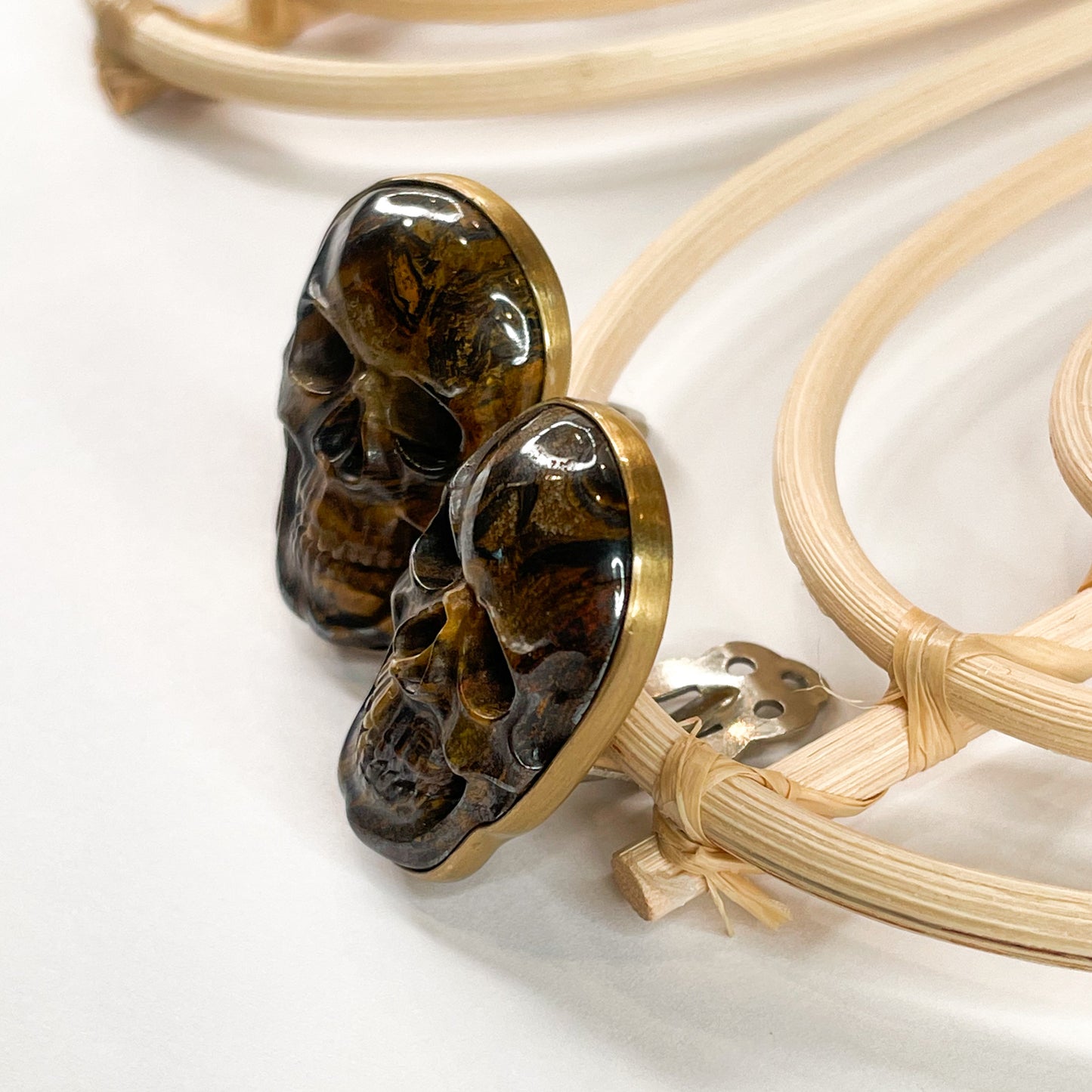 Tiger eye Skull Clip On Earrings-Alchemia