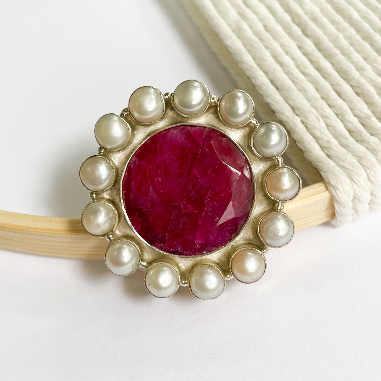 Sapphire Quartz & Pearl Adjustable Ring - Solid Sterling Silver