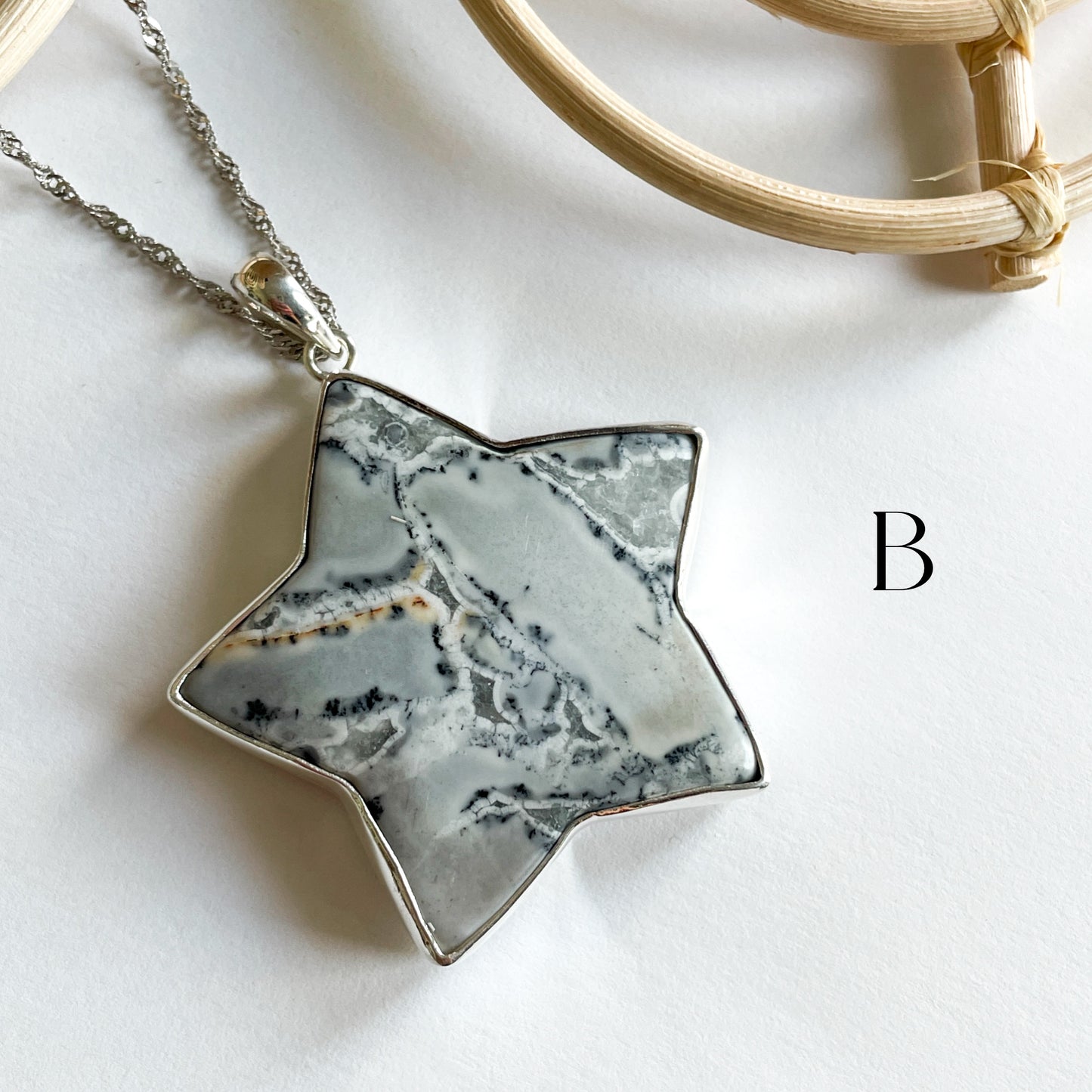 White Maligano Jasper Star Pendant - Solid Sterling Silver