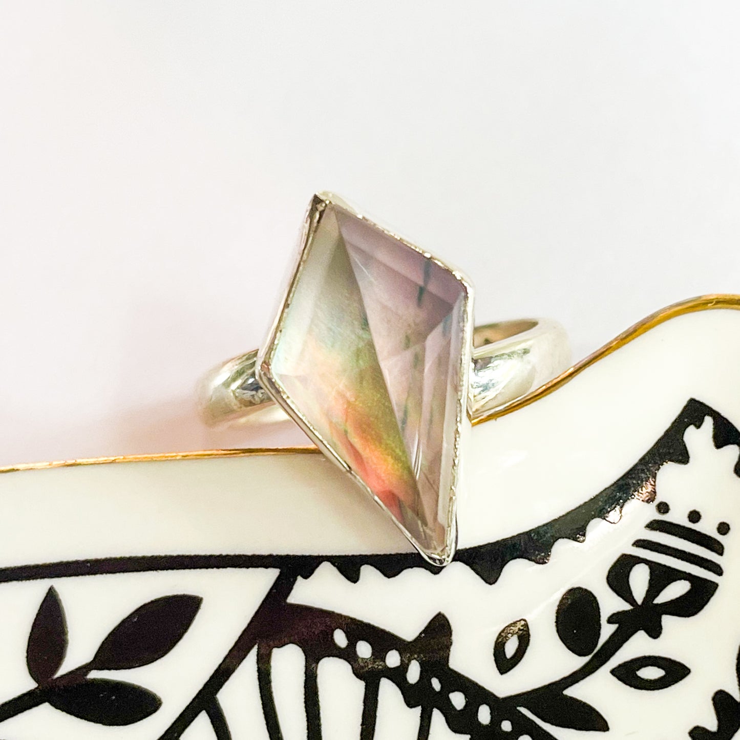 Galaxy Opal Quartz Kite Overlay Ring - Both Metals