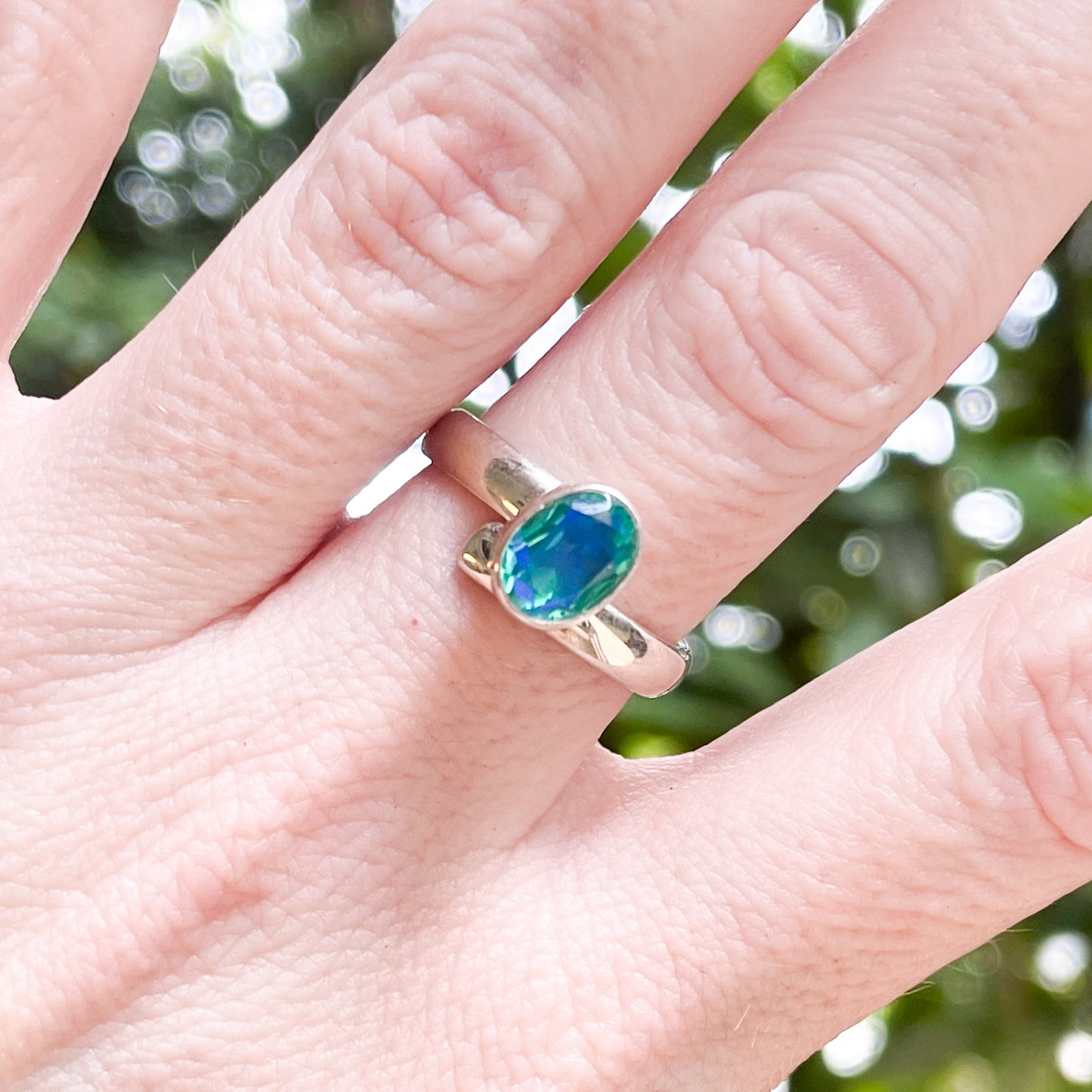 Dainty Peacock Opal Ring - Solid Sterling Silver