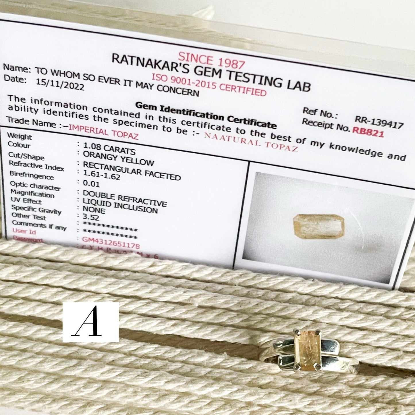 Certified Natural Imperial Topaz Prong Ring - Solid Sterling Silver