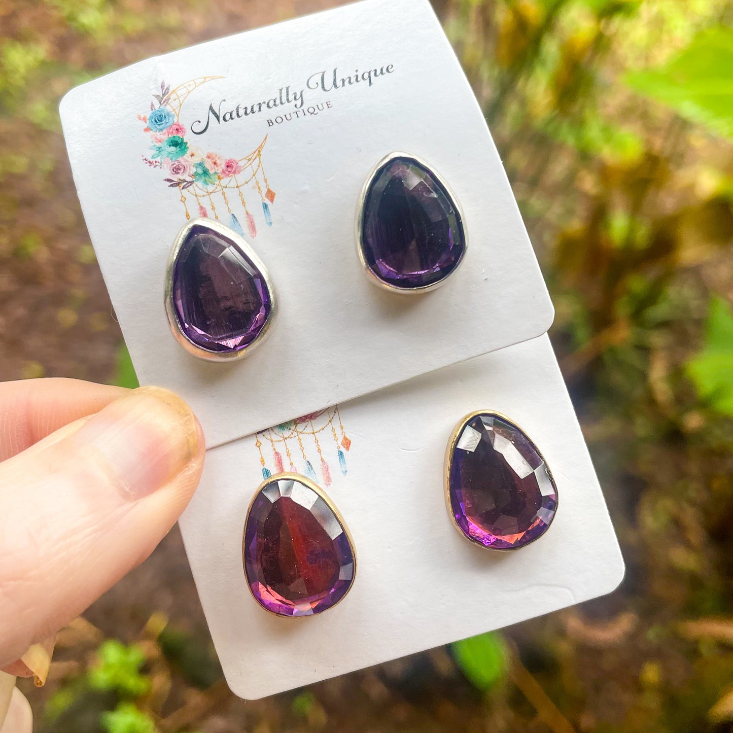 Faceted Amethyst Stud - Both Metals