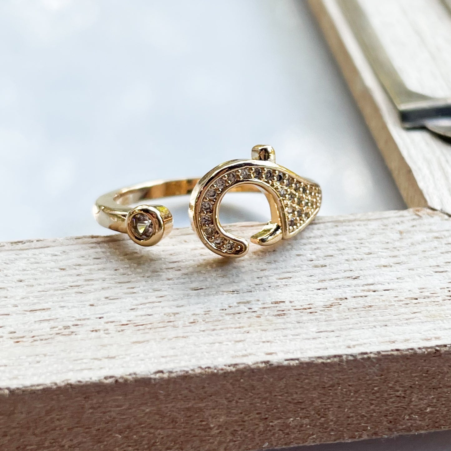 CZ Lock Adj Ring - 18k Gold Filled