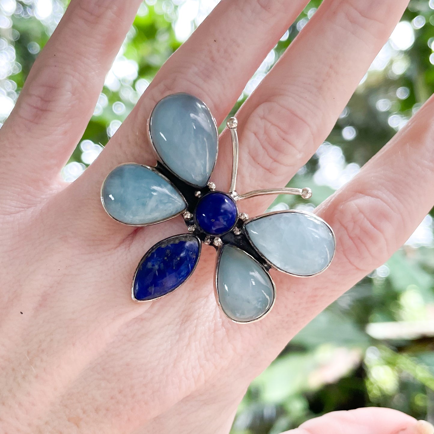Dragonfly Multi Stone Ring - Solid Sterling Silver