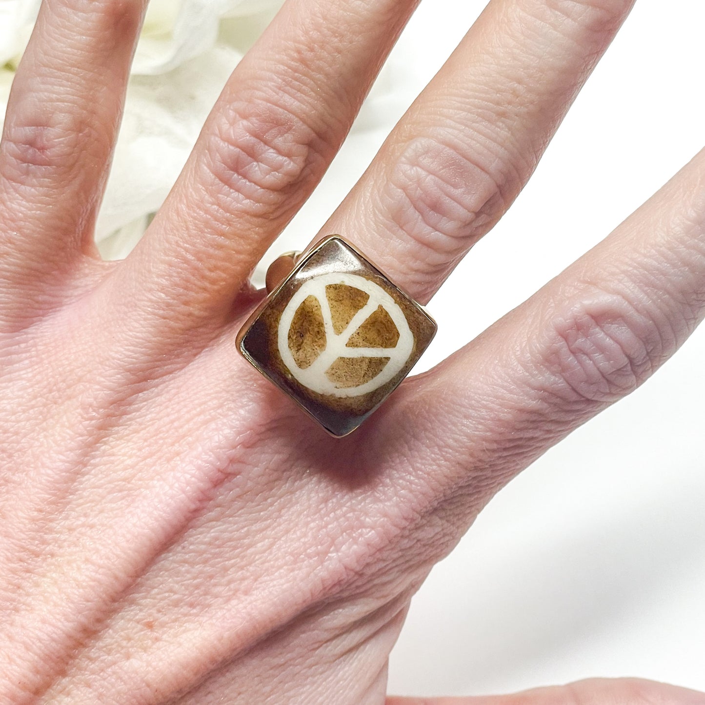 Wood Peace Sign Ring - Alchemia Gold