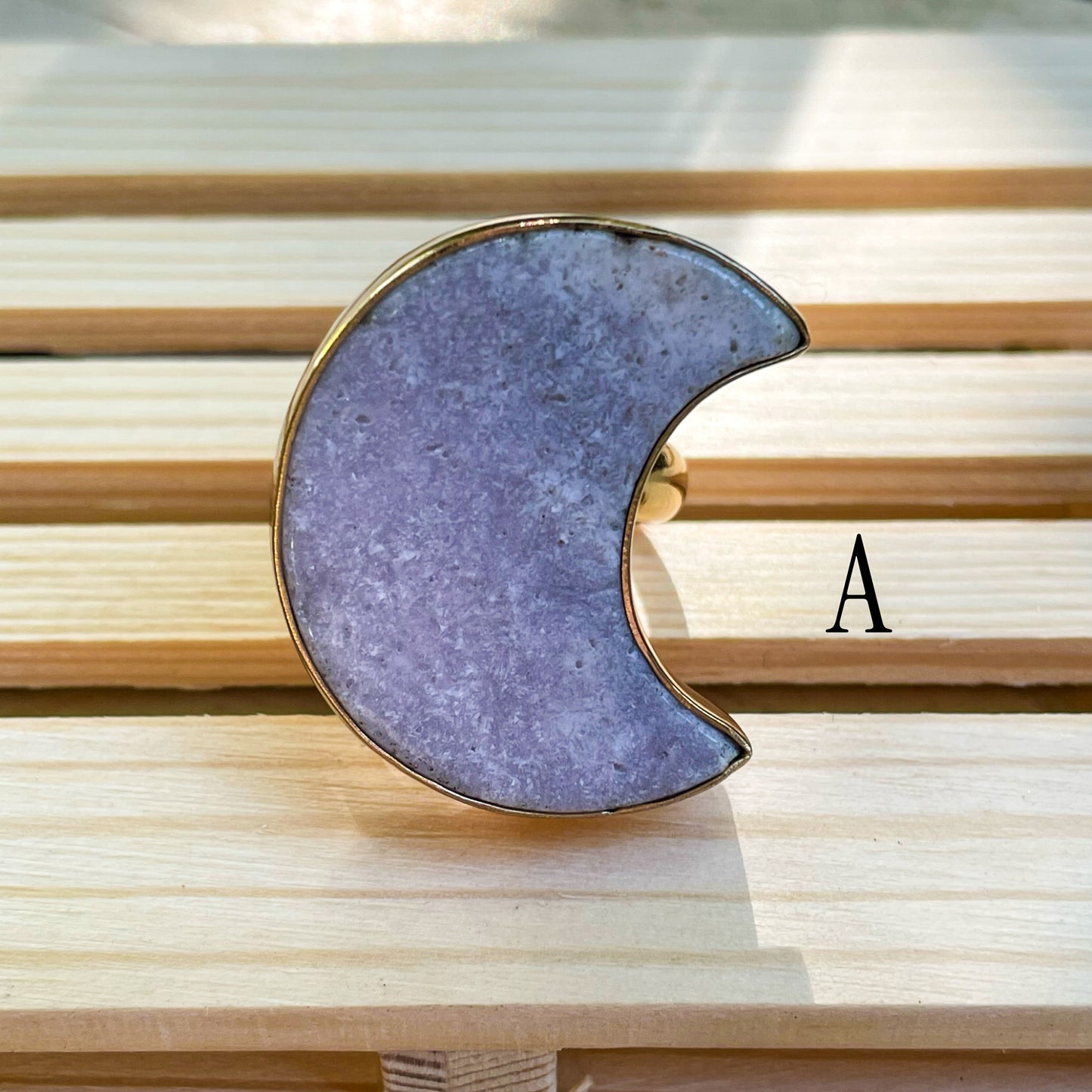 Pink Amethyst Crescent Moon Ring - Alchemia