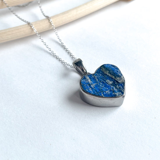 Blue Fire Raw Labradorite Heart Pendant - Solid Sterling Silver