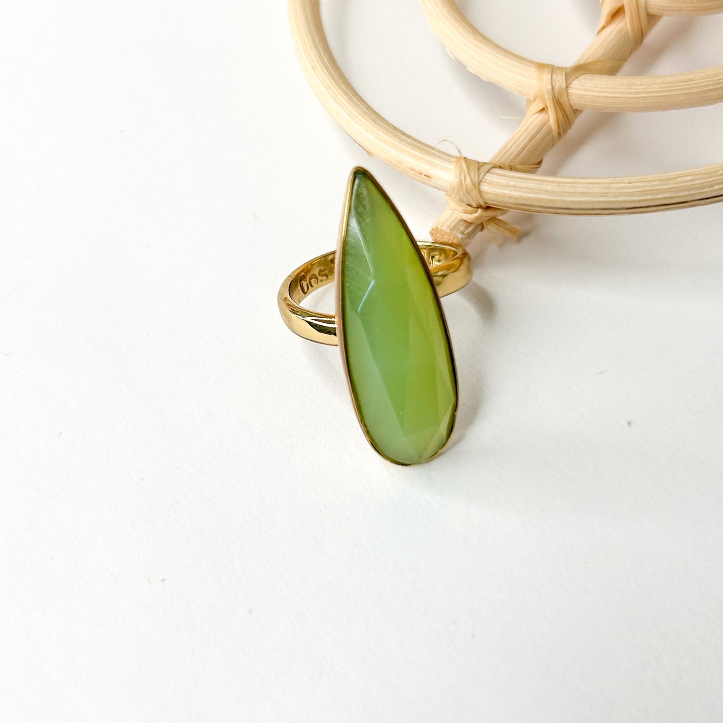 Slender Green Chalcedony Ring - Both Metals