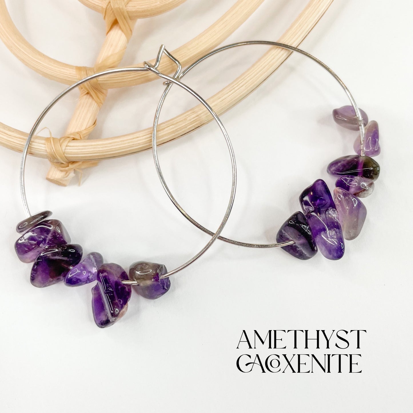 Amethyst Cacoxenite Hoops - Solid Sterling Silver