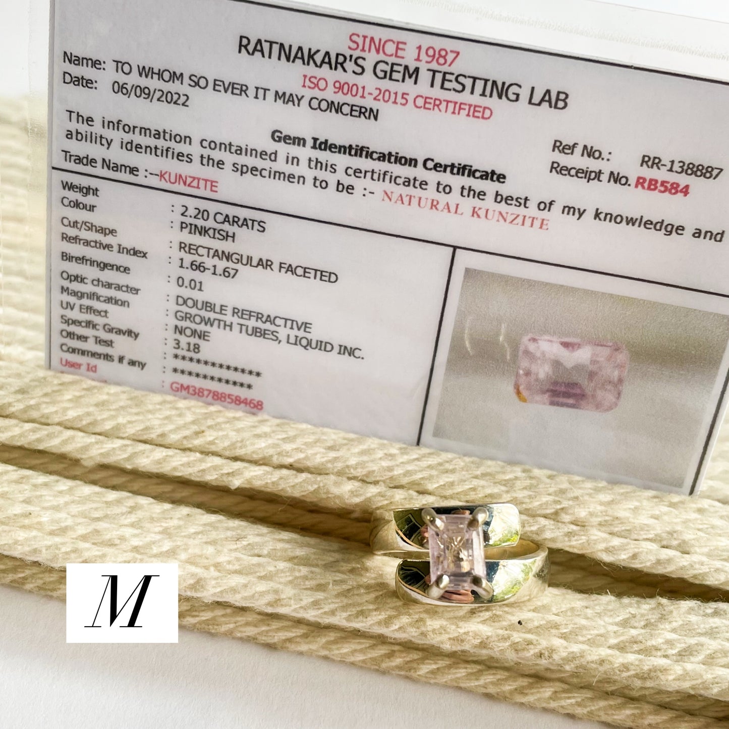 Certified Natural Kunzite Prong Ring - Solid Sterling Silver