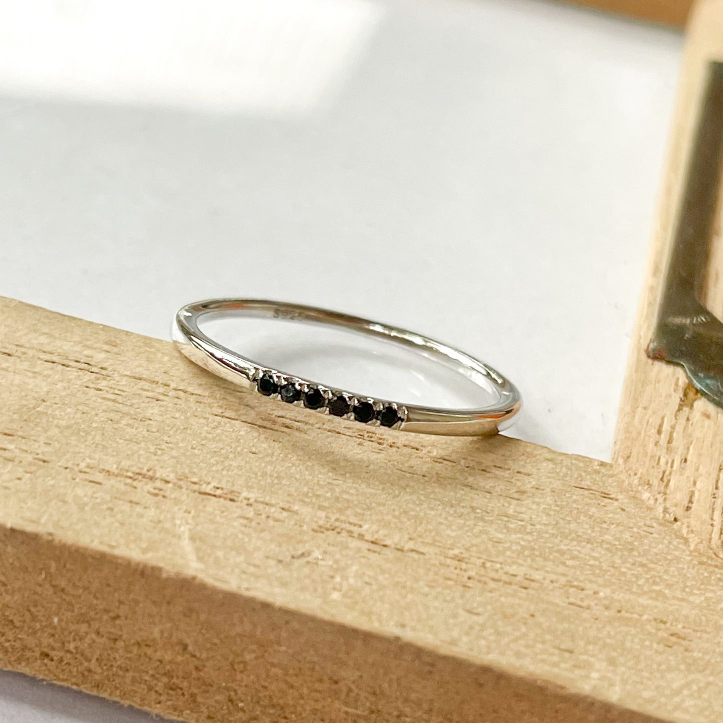 Dainty Black CZ Sized Ring - SSS or Vermeil