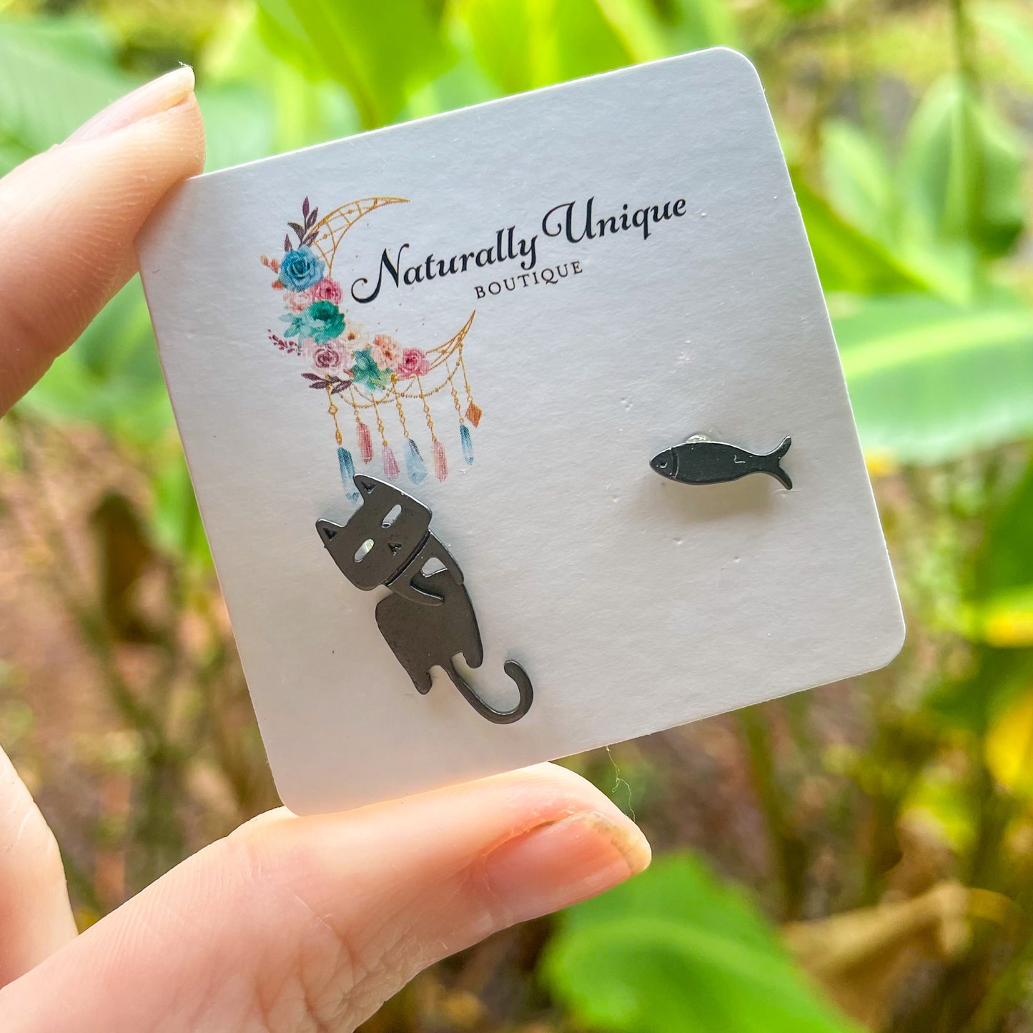 Black Cat & Fish Studs-Solid Sterling Silver