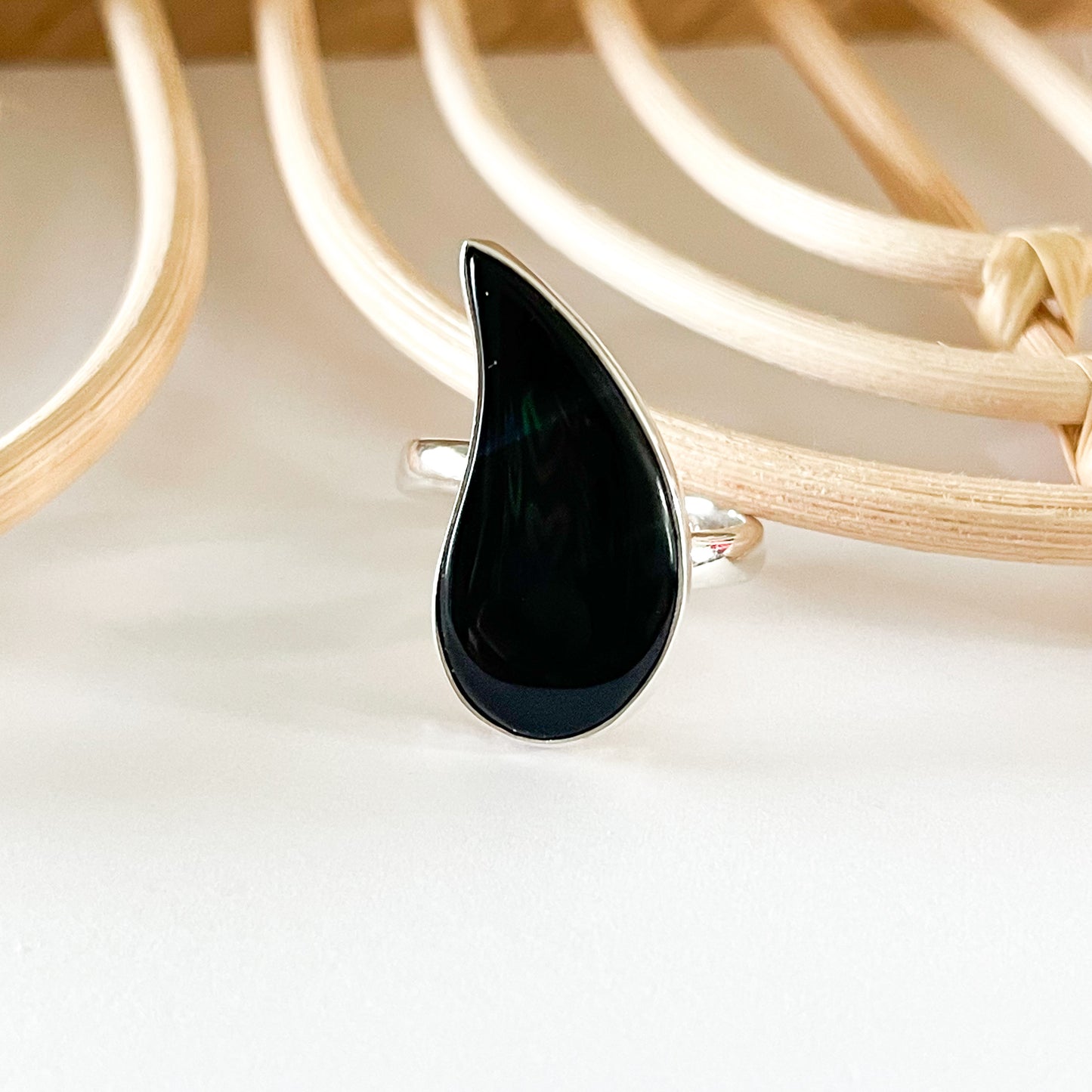 Black Onyx Paisley Ring & Pendant - Both Metals