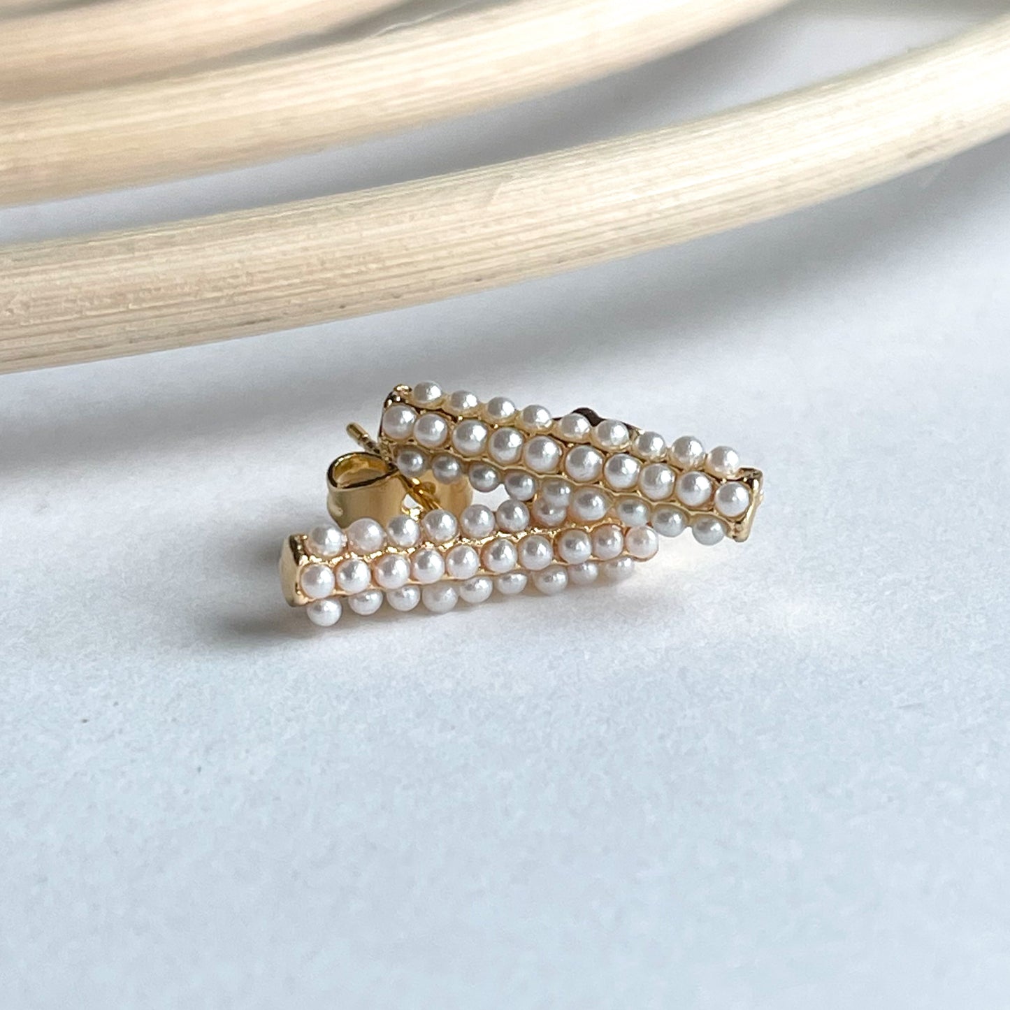 Long Pearl Bar Studs - 18k Gold Filled