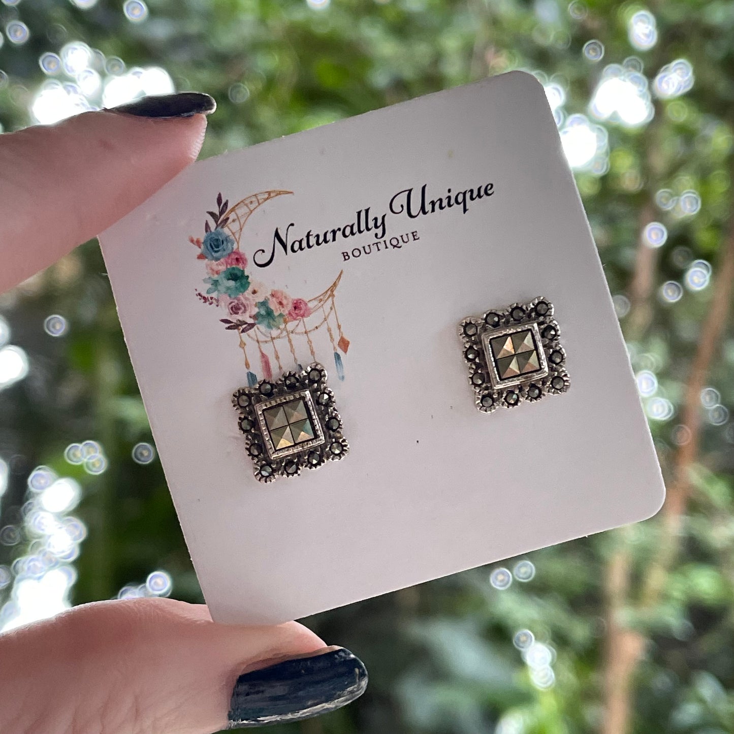 Marcasite Stud Earrings - Solid Sterling Silver